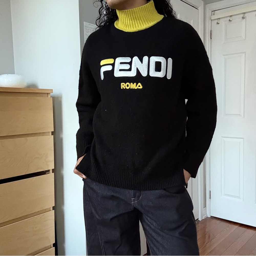 Fendi x Fila “Fendi Roma” Black and Yellow Turtleneck Mohair Sweater